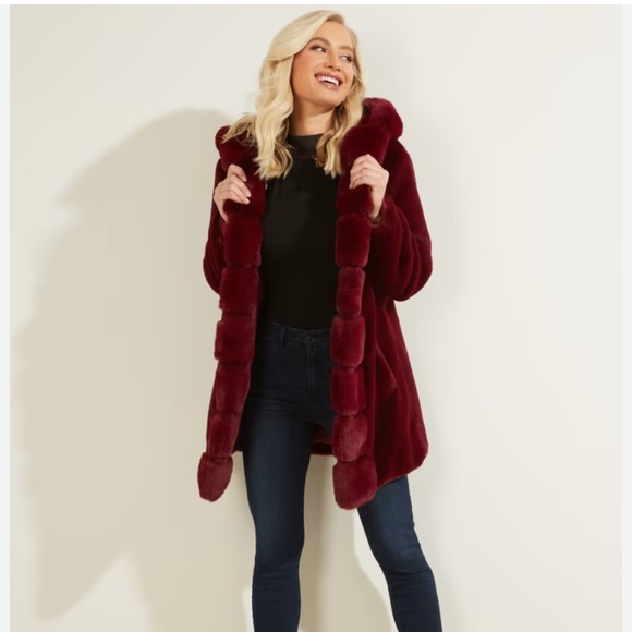 Guess: hooded, faux fur coat NWOT (reversible) - Picture 7 of 7